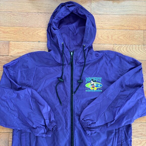 Vintage‎ Disney Windbreaker Jacket Full Zip Mickey Mouse Sport Size L Purple Y2K - Picture 1 of 8